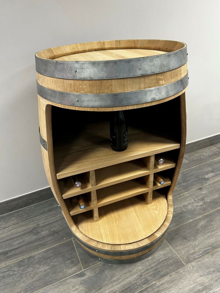 Bar en tonneau chêne massif 94 cm – Meuble cave à vin ouvert – Fabrication artisanale